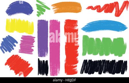Different brush strokes in many colors illustration Stock Vector