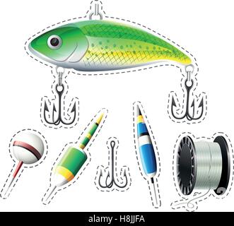 Fishing equipment with hooks and floats illustration Stock Vector