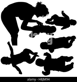 Mom And Baby Silhouettes Stock Vector