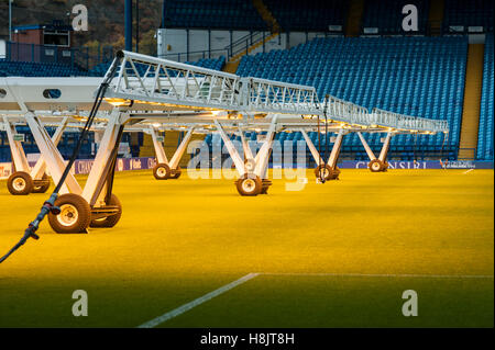 Mobile Lighting Rigs being used on the pitch at Sheffield Wednesdays Hillsborough Stadium in Sheffield, England Stock Photo