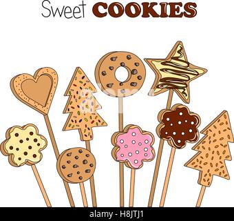 Vector illustration of cookies on a wooden stick Stock Vector