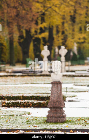 View on Ceremonial parterre and Janus in Summer Garden after the first snowfall, St. Petersburg, Russia Stock Photo