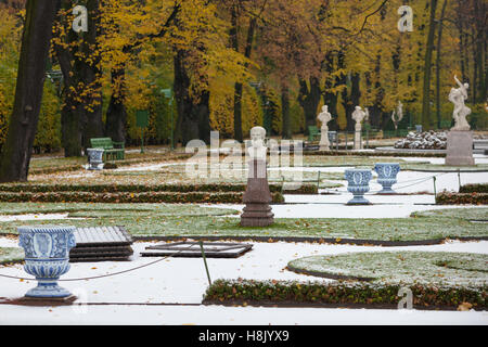 View on Ceremonial parterre in Summer Garden after the first snowfall, St. Petersburg, Russia Stock Photo