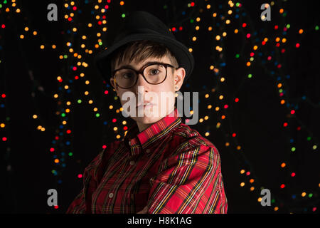 Teen in Swirling Lights Stock Photo