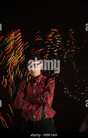 Teen in Swirling Lights Stock Photo