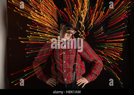 Teen in Swirling Lights Stock Photo