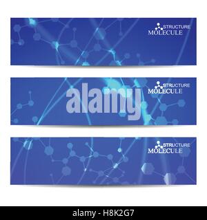Abstract geometric banners molecule and communication. Science and technology design, structure DNA, chemistry, medical background, business and website templates. Vector illustration Stock Vector