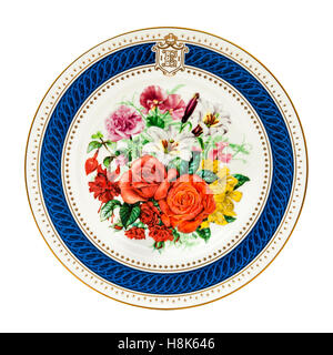 Vintage (1986) 'Royal Celebration Bouquet' plate by Royal Worcester, commemorating the 60th birthday of Queen Elizabeth II