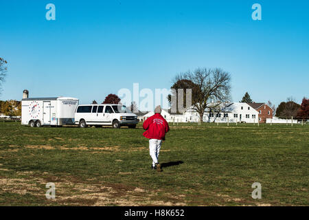 Lancaster, PA hot air balloon and aerial images over farm land. Stock Photo