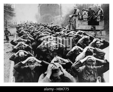 WW2 1944 German Wehrmacht soldiers and SS fighters surrendering at Aachen Germany Stock Photo