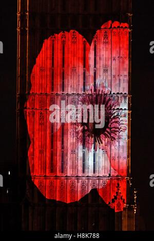 Poppies are projected onto the Elizabeth Tower which houses Big Ben ...