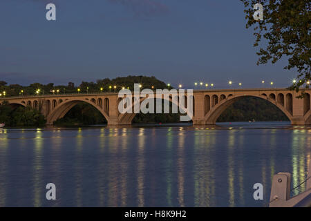 Night scene of Key Bridge in Washington DC, USA. Stock Photo