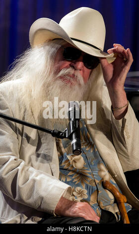 File. 13th Nov, 2016. LEON RUSSELL (April 2, 1942 - Nov. 13, 2016) was an American musician and songwriter, who recorded as a session musician, sideman, and solo musician who was inducted into the Rock and Roll Hall of Fame in 2010. Russell died in his sleep in Nashville at the age of 74, after suffering a heart attack in July 2016. PICTURED: Oct. 28, 2014 - Los Angeles, California, U.S. - LEON RUSSELL discusses his career in music at the GRAMMY Museum at L.A. Live. © Brian Cahn/ZUMA Wire/Alamy Live News Stock Photo