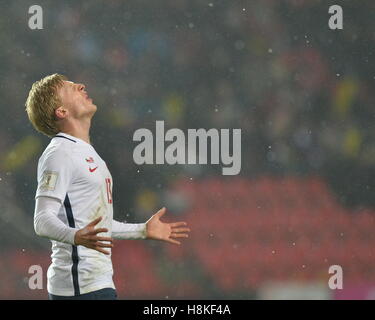 Prague, Czech Republic. 11th Nov, 2016. Mats Moller Dahli of Norway reacts during the qualifier for football 2018 World Cup, Czech Republic vs Norway, in Prague, Czech Republic, November 11, 2016. © Katerina Sulova/CTK Photo/Alamy Live News Stock Photo