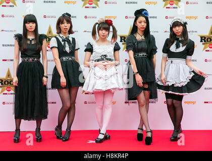 Tokyo, Japan - Japanese female rock group BAND-MAID pose for photographers on the red carpet during the Classic Rock Awards 2016 at Ryougoku Kokugikan Stadium in Tokyo, Japan on November 11, 2016. © AFLO/Alamy Live News Stock Photo