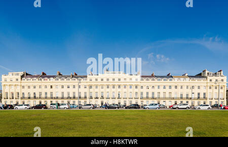 View of Hove Lawns and the Regency architecture of Brunswick Terrace in Brighton & Hove, Sussex, UK. Stock Photo