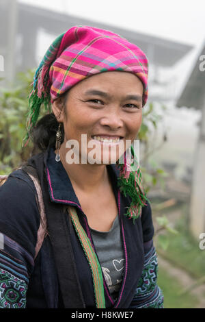 Smiling Hmong woman with a gold tooth, Sa Pa, north Vietnam Stock Photo