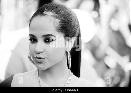 Becky G backstage portrait at the 2013 Power 106 Powerhouse concert at the Honda Center in Anaheim, California. (Digitally altered black and white) Stock Photo