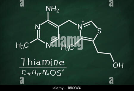 Structural model of Vitamin B1 (Thiamine) on the blackboard. Stock Photo