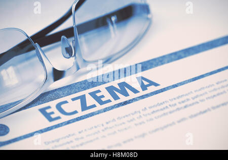 Eczema. Medical Concept on Blue Background. 3D Illustration. Stock Photo