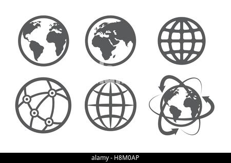 Gray Globe earth icons set on white background Stock Vector