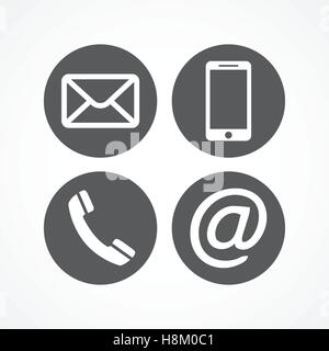 Gray Contact icons set on white background Stock Vector