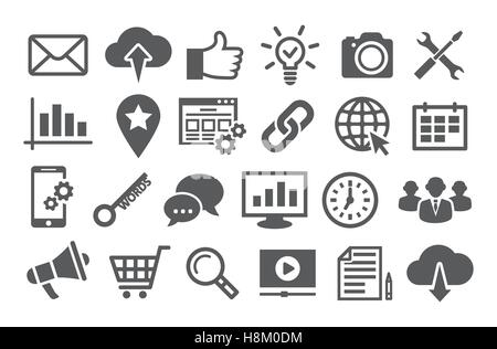 Search Engine Optimization icons on white Stock Vector