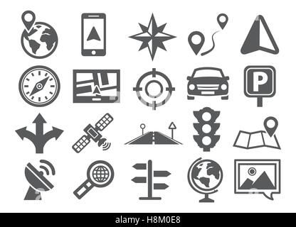 Gray Navigation icon set on white background Stock Vector