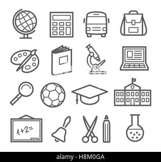 Gray School and Education Line Icons on white background Stock Vector