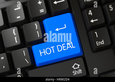 Keyboard with Blue Key - Hot Deal. 3D. Stock Photo