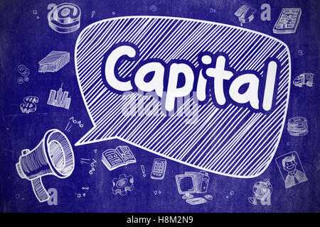 Capital - Hand Drawn Illustration on Blue Chalkboard. Stock Photo