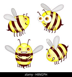 Set cartoon cute bees isolated on white background vector illustration Stock Vector