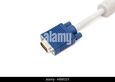 Blue computer svga cable isolated on white background, close-up Stock Photo