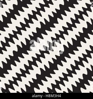 Vector Seamless Black and White Hand Drawn ZigZag Diagonal Stripes Pattern. Abstract Freehand Background Design Stock Vector