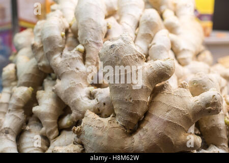 Beijing, China - Ginger roots for sale at the Donghuamen Snack Night Market, a large outdoor market that is an attraction for lo Stock Photo