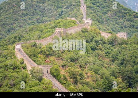 Mutianyu, China - Landscape view of the Great Wall of China. The wall stretches over 6,000 mountainous kilometers east to west a Stock Photo