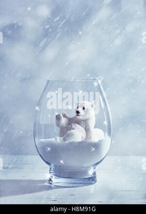 Polar bear in the globe on white background Stock Photo - Alamy