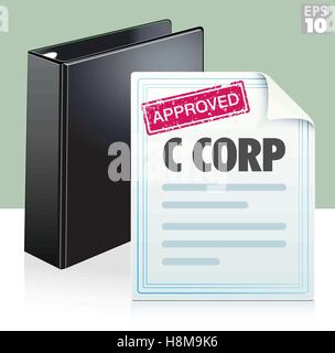 Approved stamp on a C corporation legal document with black three ring binder Stock Vector
