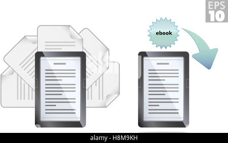 Ebook reader with pages and download icons Stock Vector
