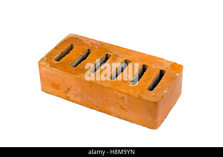 vintage red clay brick with hole isolated on white background Stock Photo