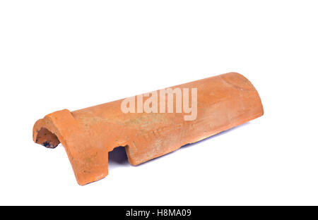 Old clay ceramic roof tile isolated on white background Stock Photo