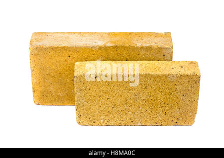 Two special bricks for furnace fireplace isolated on white background Stock Photo