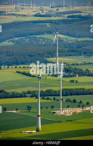 Aerial View, wind turbines, wind farm Wunnenberg, wind power, alternative energy, renewable energy, landscape destruction Stock Photo