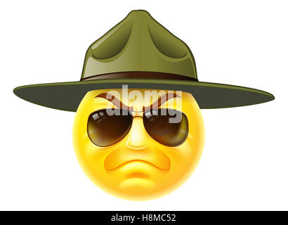 A cartoon emoji emoticon army boot camp drill sergeant wearing sunglasses Stock Photo