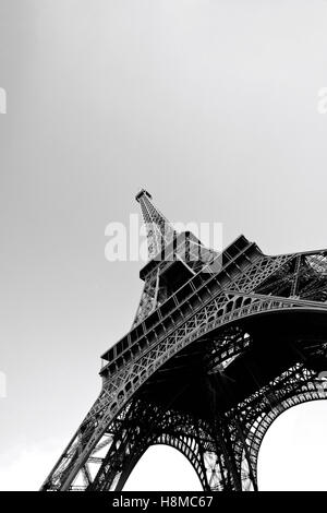 Low Angle view of Eiffel Tower in Black and White Stock Photo