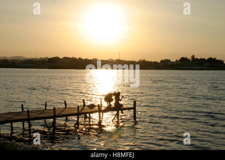 Isla de Flores Guatemala pier sunset Stock Photo