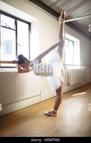 Ballerina practising ballet dance at barre Stock Photo