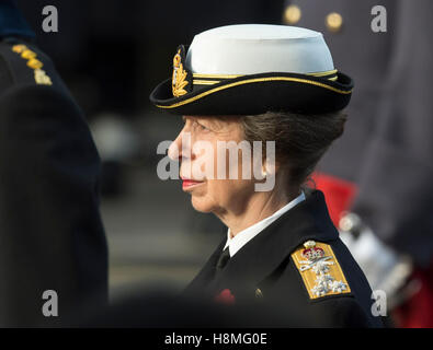 Princess Anne The Princess Royal joinsHM The Queen and other members of the Royal family at The Cenotaph on Remembrance Sunday Stock Photo