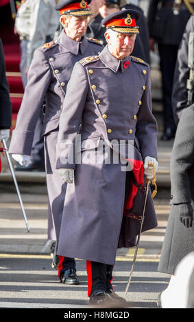 Prince Charles Prince of Wales and The Duke of Kent attending remembrance Sunday at The Cenotaph in Whitehall. Stock Photo