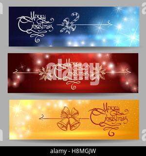 Set of winter Christmas banners with hand drawn wording. Holiday decor elements. Vector illustration Stock Vector